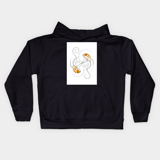 Dancing Koi Fish Yin Yang Line Drawing Kids Hoodie by AdamRegester